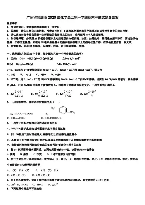 广东省深圳市2025届化学高二第一学期期末考试试题含答案