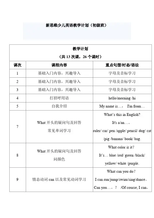 剑桥少儿英语教学大纲【范本模板】