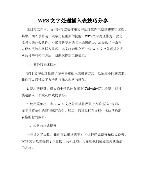 WPS文字处理插入表技巧分享