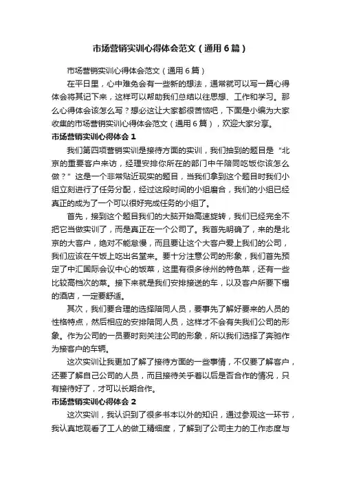 市场营销实训心得体会范文（通用6篇）