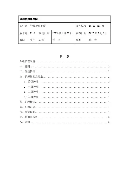 医院管理制度-分级护理制度2025年版