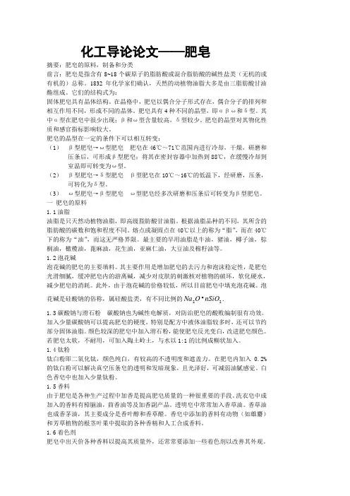 化工导论论文——肥皂