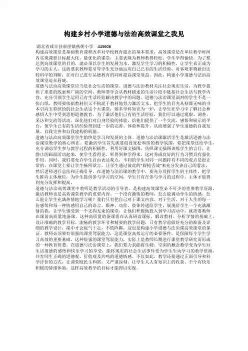 构建乡村小学道德与法治高效课堂之我见
