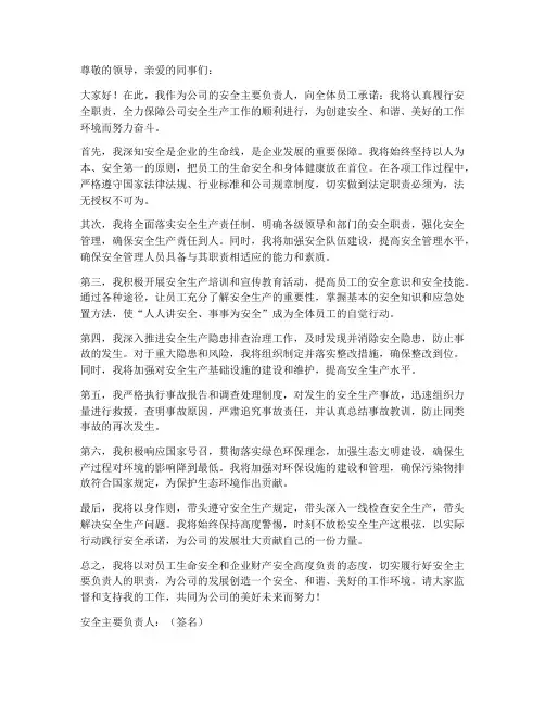 安全主要负责人承诺书