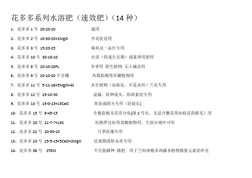 14种花多多系列水溶肥数据