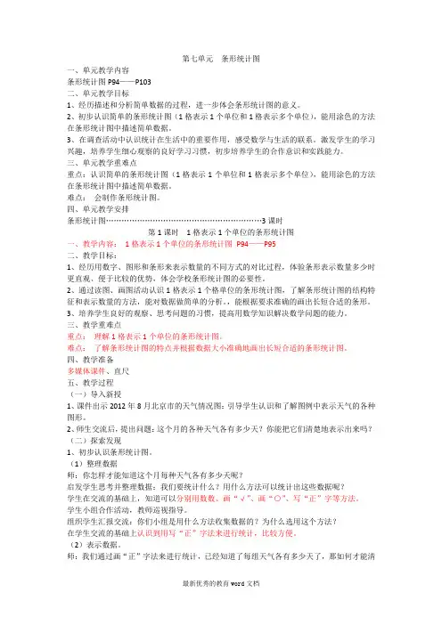 秋人教版四年级上册第七单元《条形统计图》教案