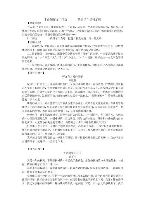 半命题作文 怀念__________的日子 写作指导与示例