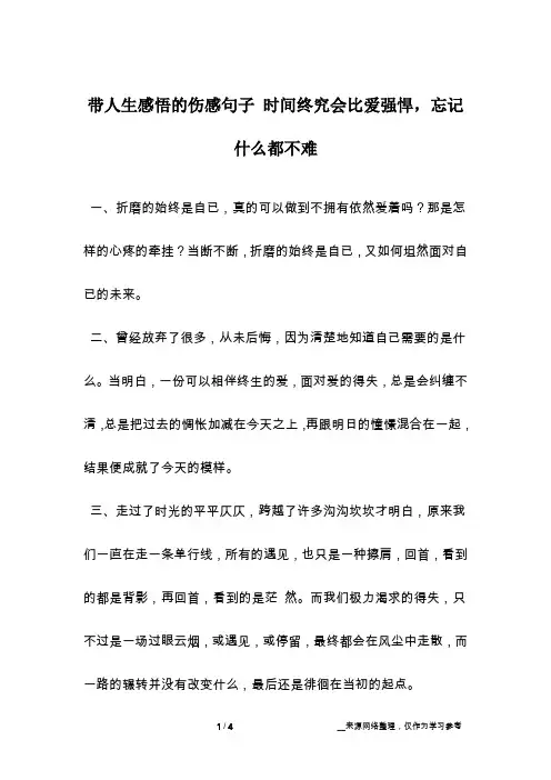 带人生感悟的伤感句子 时间终究会比爱强悍,忘记什么都不难