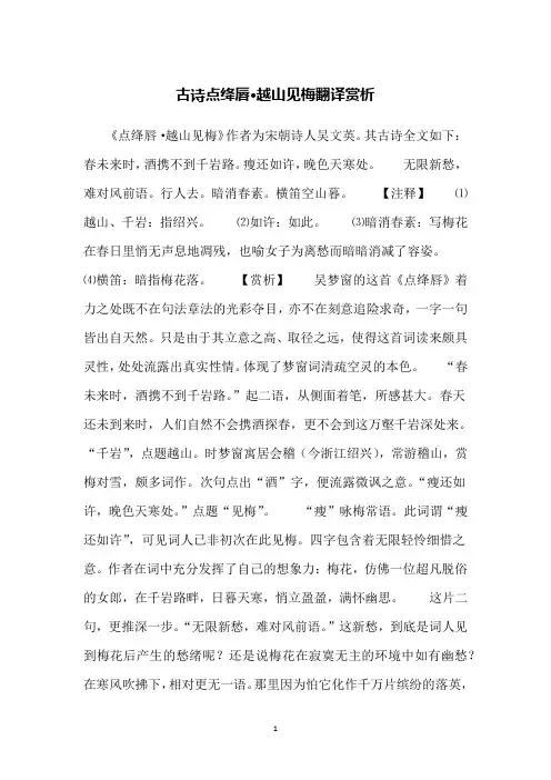 古诗点绛唇·越山见梅翻译赏析