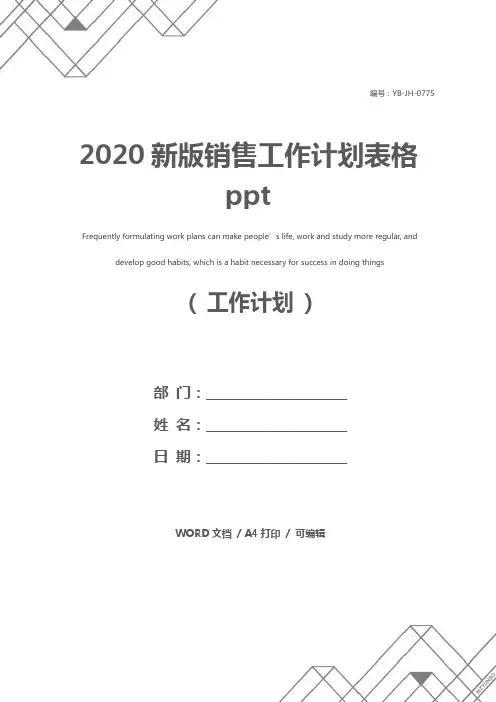 2020新版销售工作计划表格ppt