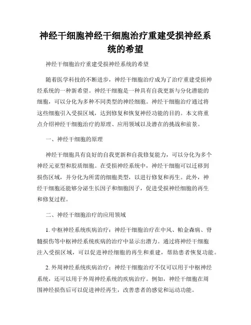 神经干细胞神经干细胞治疗重建受损神经系统的希望
