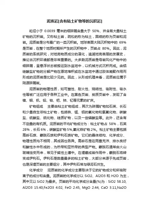 泥质岩[含有粘土矿物等的沉积岩]