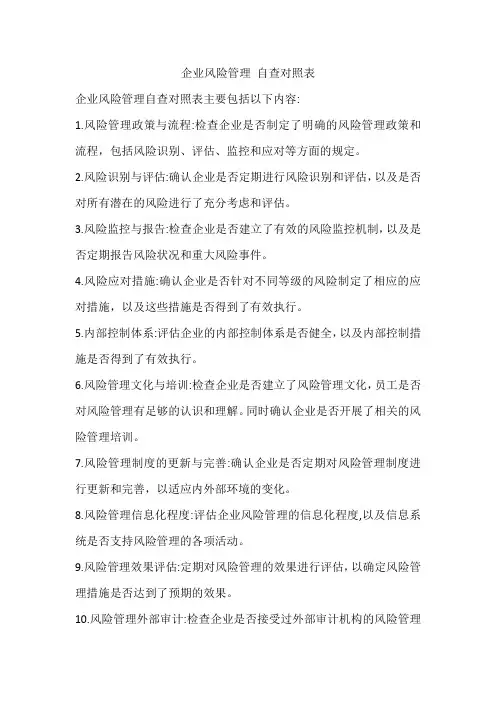 企业风险管理 自查对照表