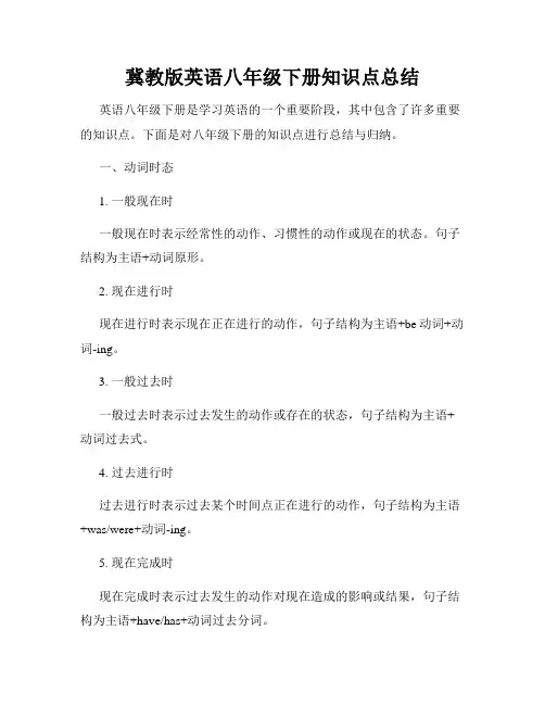 冀教版英语八年级下册知识点总结