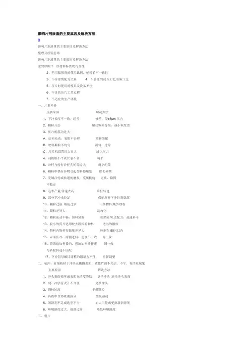 影响片剂质量的主要原因及解决方法