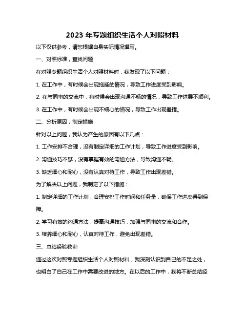 2023年专题组织生活个人对照材料