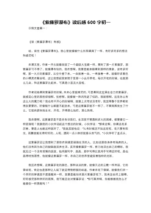 《紫藤萝瀑布》读后感600字初一
