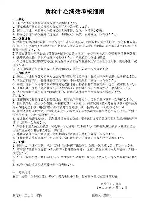 质检中心绩效考核细则