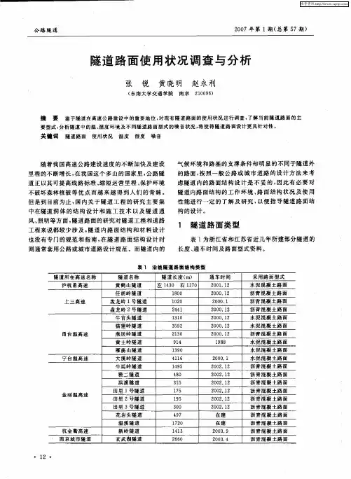 隧道路面使用状况调查与分析
