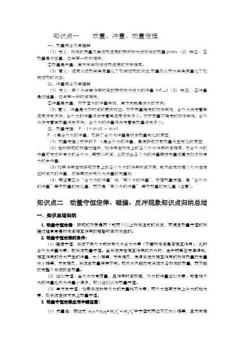 动量冲量及动量守恒定律碰撞反冲现象知识点归纳总结