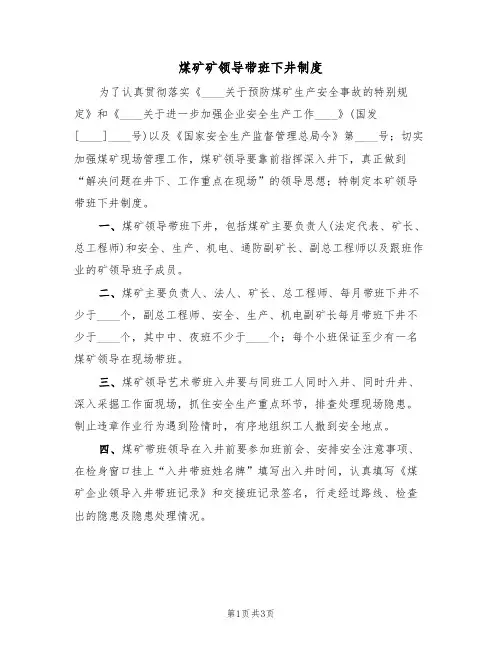 煤矿矿领导带班下井制度(3篇)
