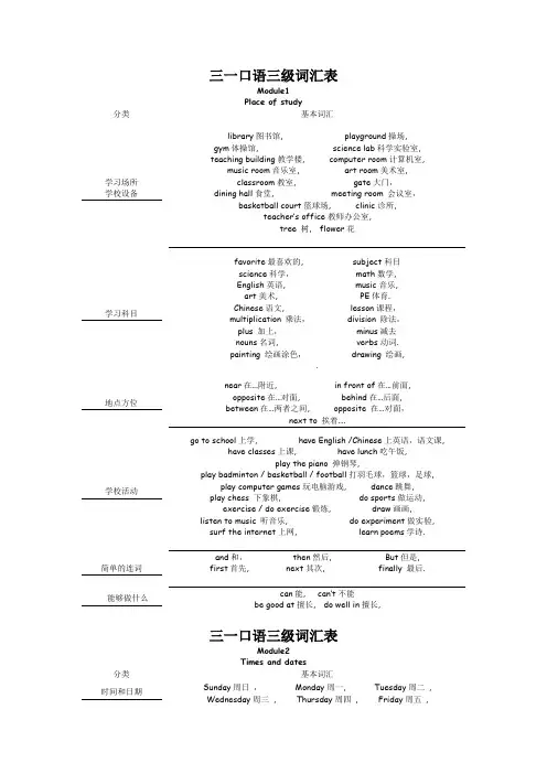 三一口语三级词汇表