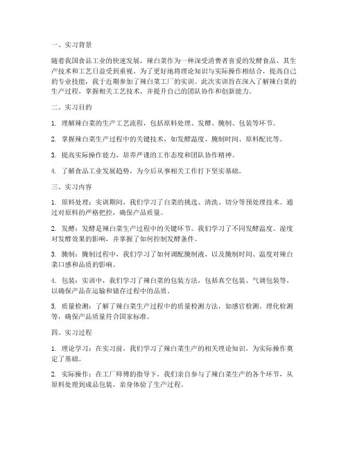 辣白菜工厂实训报告总结