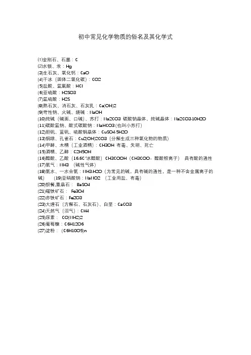 常见物质化学式及俗名