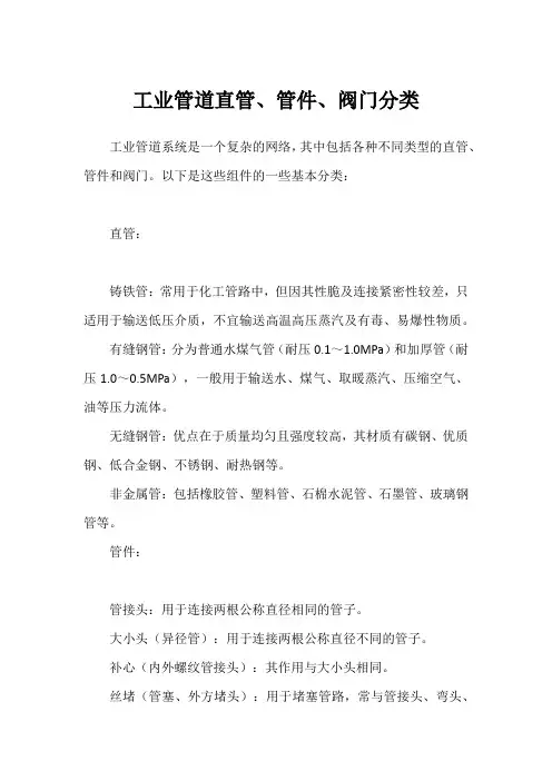 工业管道直管、管件、阀门分类