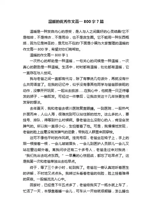 温暖的优秀作文高一800字7篇