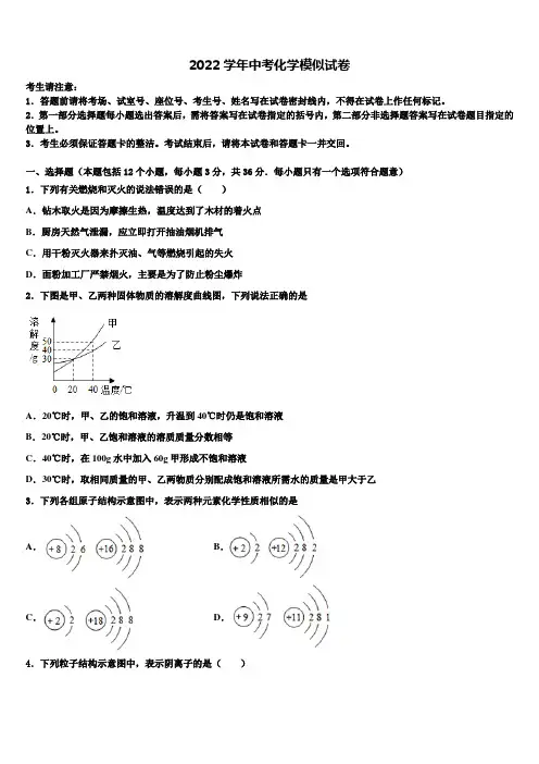 2022届新疆乌鲁木齐市中考化学押题试卷(含解析)