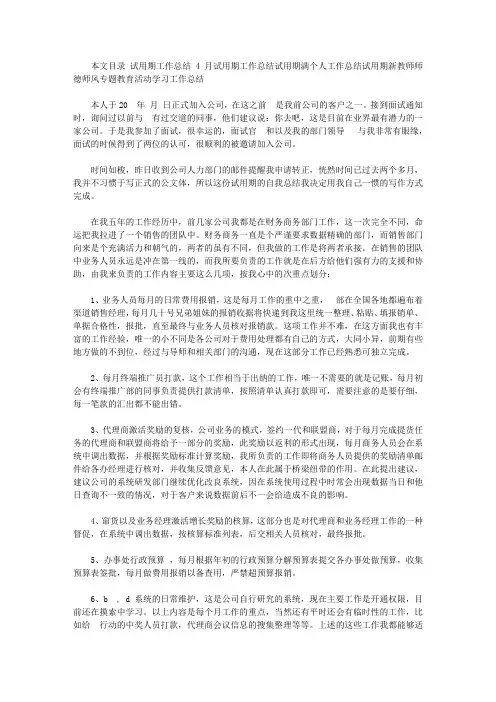 2019试用期工作总结4篇