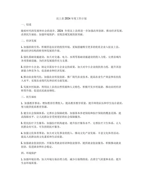 汶上县2024年度工作计划