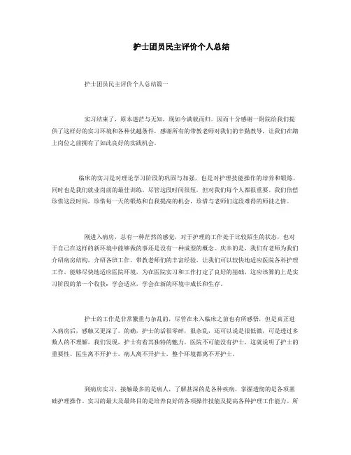 护士团员民主评价个人总结