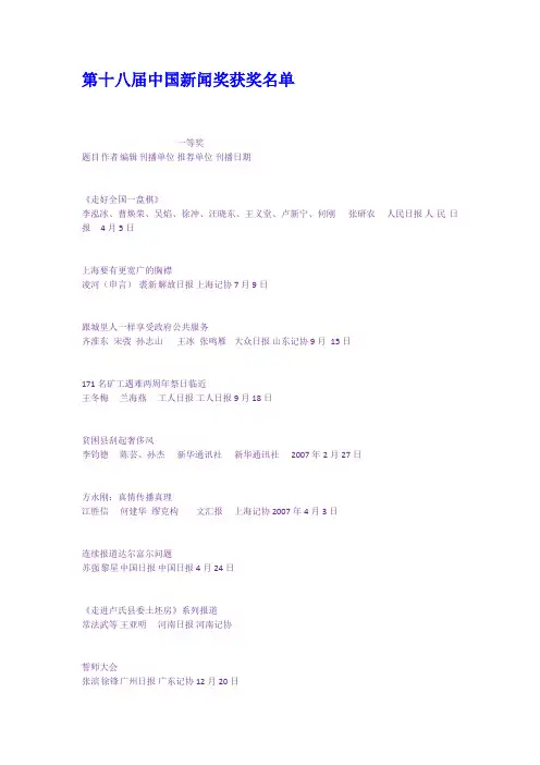 第十八届中国新闻奖获奖名单