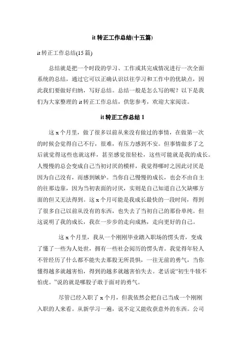 it转正工作总结(十五篇)