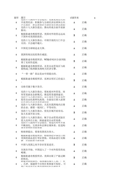 推动形成全面开放新格局(试卷答案)