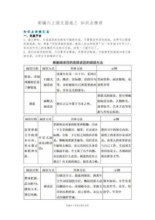 (部编版)统编版六年级上册语文素材-语文园地三 知识点精讲 图文详解  
