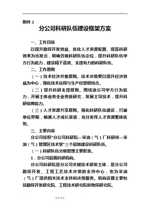 分公司科研队伍建设框架方案