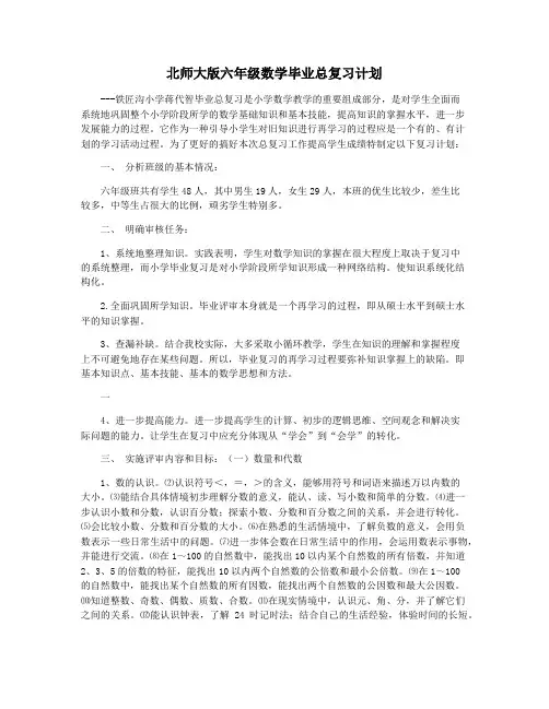 北师大版六年级数学毕业总复习计划