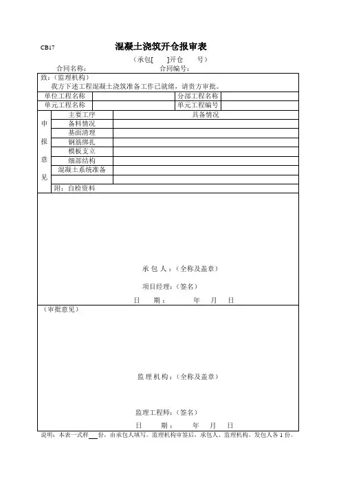 CB17-混凝土浇筑开仓报审表