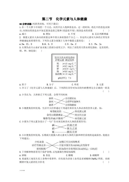 鲁教版化学九年级下册同步练习及答案10.2化学元素与人体健康2.docx