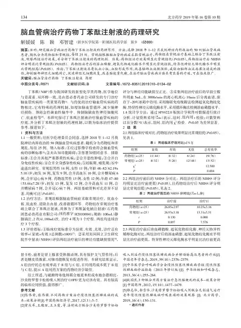 脑血管病治疗药物丁苯酞注射液的药理研究