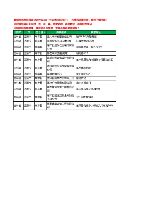 2020新版吉林省辽源市东丰县建材有限公司工商企业公司商家名录名单黄页联系电话号码地址大全12家