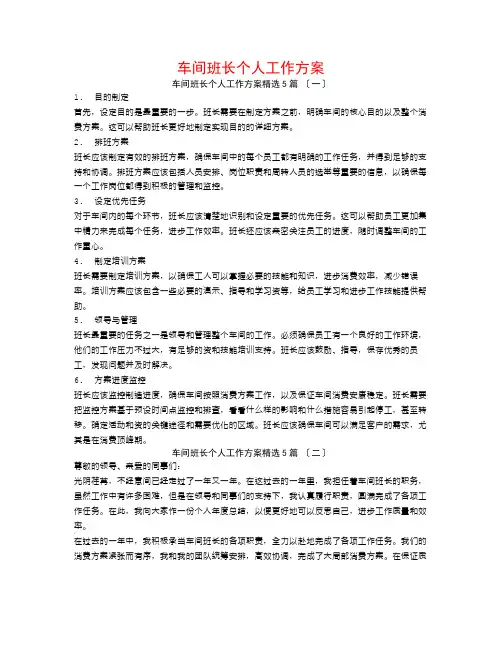 车间班长个人工作计划5篇