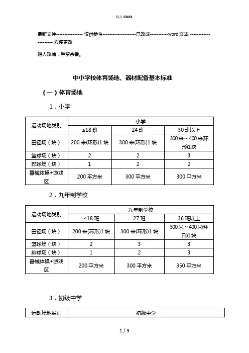 中小学校体育场地器材配备标准(优选.)