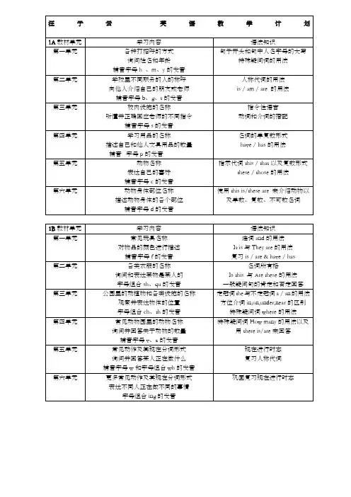 香港朗文小学 A B教学内容 