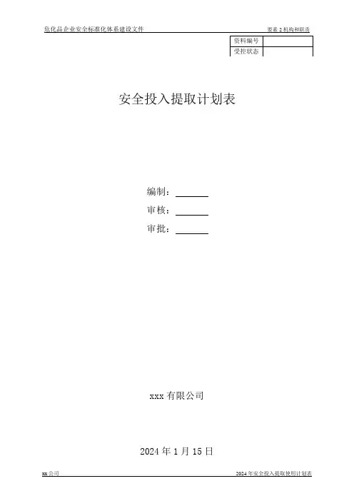 2024年危化品企业安全生产费用提取和使用计划