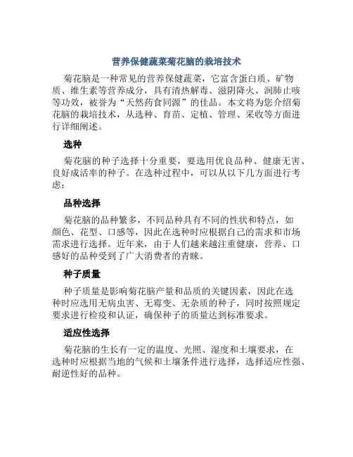 营养保健蔬菜菊花脑的栽培技术