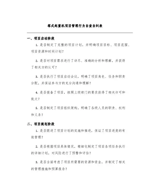 塔式起重机项目管理行为自查自纠表